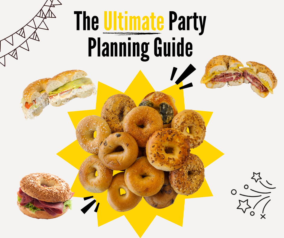 Delicious bagels as a symbol of the ultimate party planning guide, a Buddy's downloadable resource.